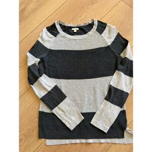 Sonoma Goods for Life XS Gray‎ Striped Waffle Knit Crewneck Sweater Slit Hem